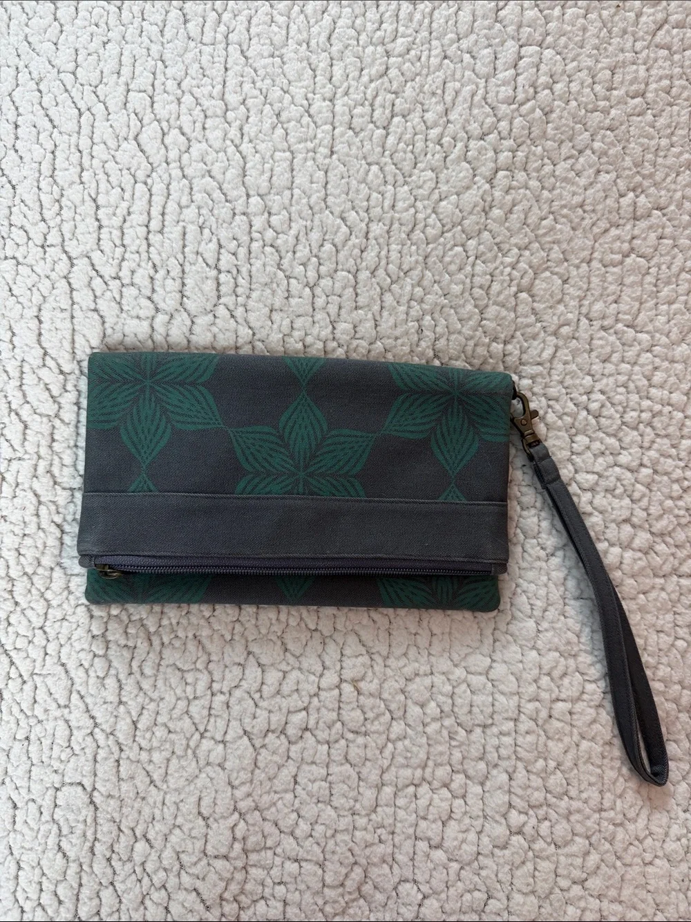 Fold-Over Wristlet Clutch in Dark Grey and Teal Blue